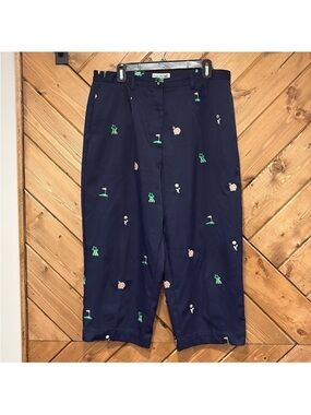 Coral Bay Navy Golf Embroidered Capris with Floral Golf Motifs Size 14
